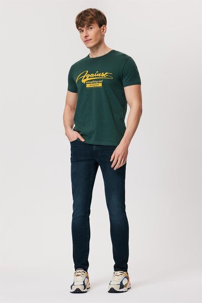 Lee Cooper تي شيرت رجالي من القطن بنسبة 100% برقبة دائرية باللون الأخضر