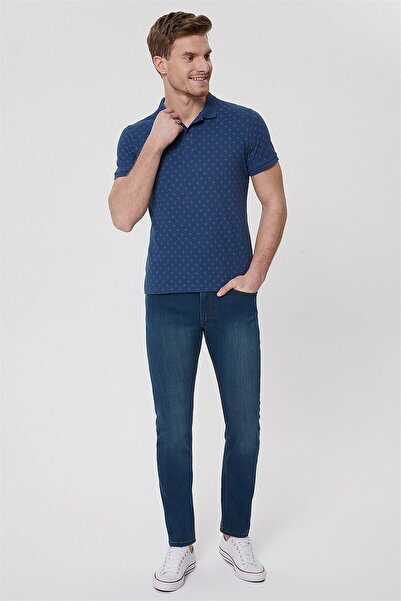 Lee Cooper تي شيرت بوليت رجالي 100% قطن بياقة بولو باللون النيلي