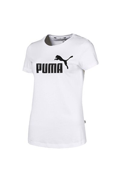 Puma Tricou alb cu gât cu imprimeu pentru femei Essentials