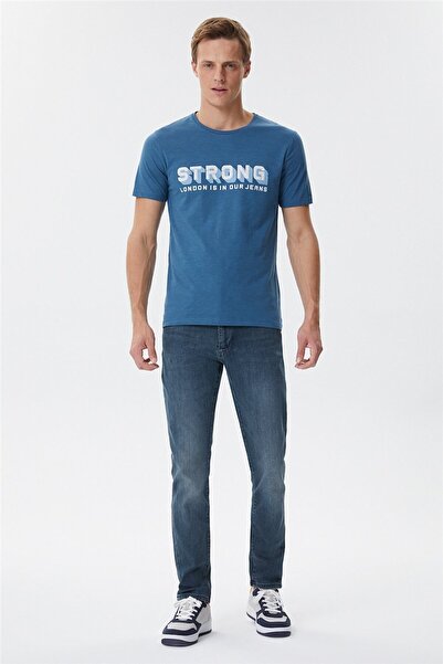 Lee Cooper تي شيرت رجالي من القطن بنسبة 100% برقبة دائرية من ستورينج، لون بترولي