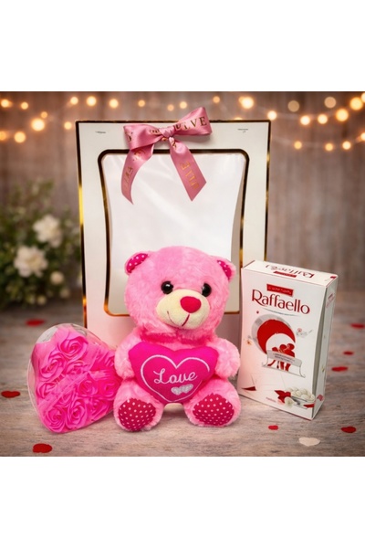 velve Pachet Love, cu ursulet de plus 20cm, cutie in forma de inima cu tranda...