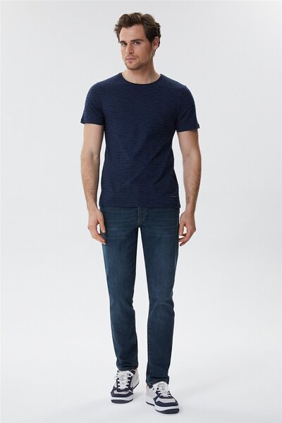 Lee Cooper Rogers Erkek %100 Pamuk Bisiklet Yaka T-Shirt Lacivert