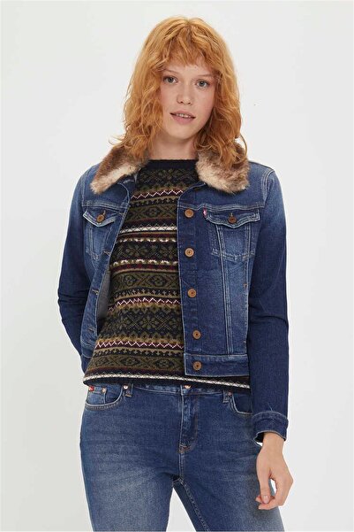 Lee Cooper Freda 5 Fur Collar Women's Jean Jacket Denim