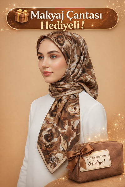 Levidor 90X90 Silk-Look Brown-Beige Colored Crystal Scarf – Non-Slip Twill St...