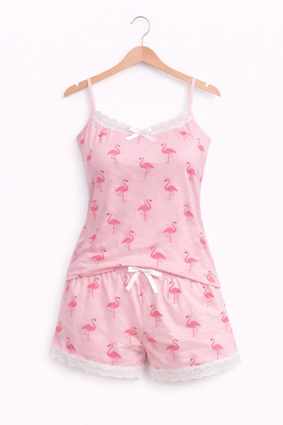 belpa Sıla Sella Bamboo Women's Shorts Pajama Set – with Strappy Lace Detail