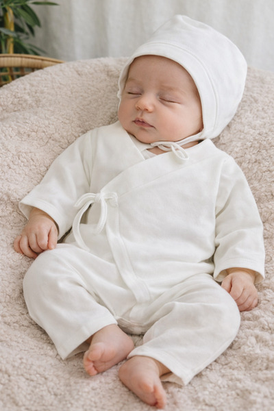 VolleM Newborn Hospital Discharge Kimono Romper Hat Gloves Set