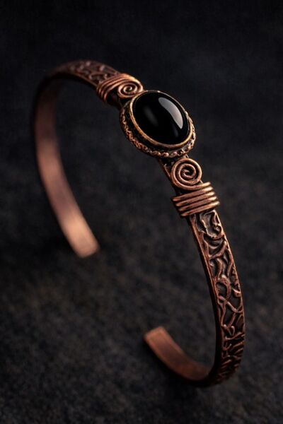 İyyaKee Erkek Kadın Bakır Bileklik Doğal Oniks Taşı Kadın Kelepçe Bilezik