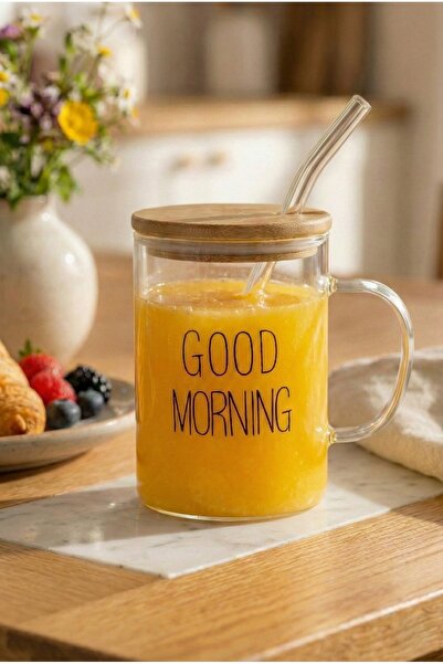 Vivien Home 400ml Bambu Kapaklı Isıya Dayanıklı Cam Borosilikat Kupa Bardak K...