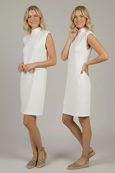 Betimoda Жіноча туніка з високим коміром без рукавів, віскоза, 2 штуки, біла