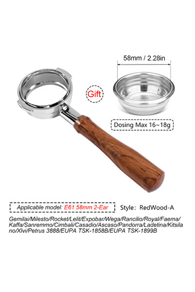 Choice E61 58MM-Rosewood A 58MM حامل فلتر قهوة بدون قاعدة ذو أذنين لماكينة E6...