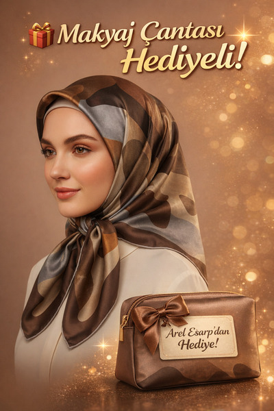 Levidor 90X90 Silk-Look Brown - Gray Colored Scarf – Non-Slip Twill Stylish D...