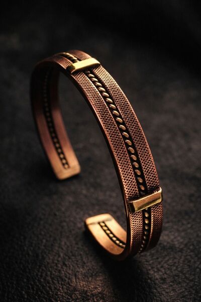 İyyaKee Kadın Bakır Bileklik Çift Örgü Detaylı Şifa ve Enerji Bilekliği – El ...