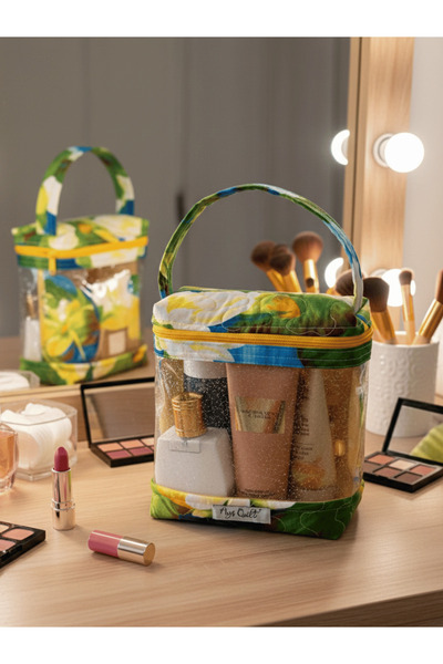 Ays Quilt حقيبة مكياج شفافة - حقيبة مكياج شفافة - حقيبة سفر بسحاب ومقبض للحمل