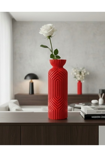 fotobaskıcım مزهرية بتصميم أنيق باللون الأحمر