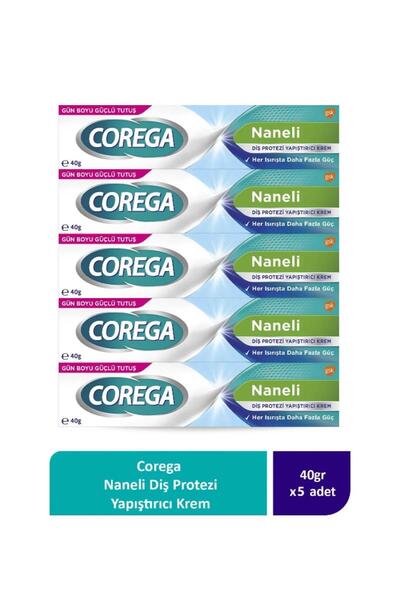 Corega Süper Protez Yapıştırıcı Krem Naneli 40gr 5'li Paket