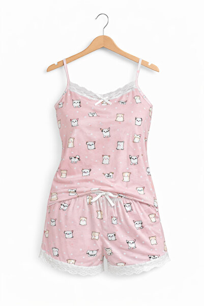 belpa طقم بيجامة نسائي قصير من الخيزران من Sıla Sella - مزين بتفاصيل دانتيل م...