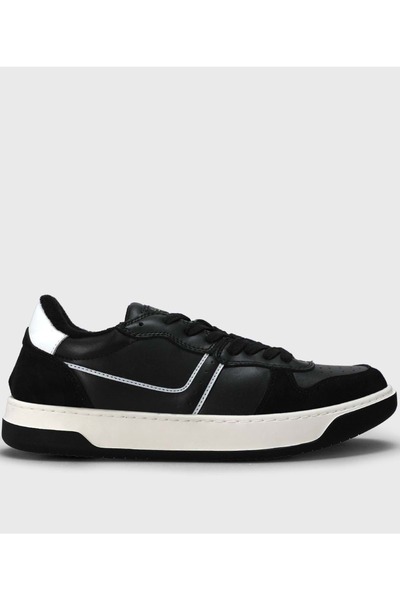 Lufian 112230229 Jack Sneaker Ανδρικά Δερμάτινα Παπούτσια ΜΑΥΡΟ