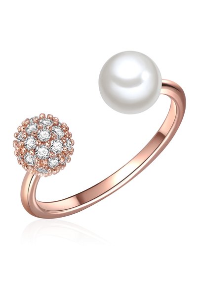 Lulu & Jane Perlenring Ring roségold Muschelkernperle weiß Zirkonia weiß