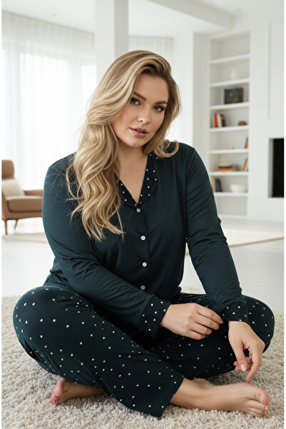 Siyah İnci Πράσινο μοτίβο μεγάλου μεγέθους πουκάμισο με κουμπιά γιακά Milan π...