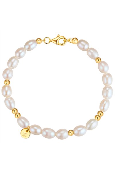 Glanzstücke München Perlenarmband Armband Sterling Silber gelbgold Süßwasser-...