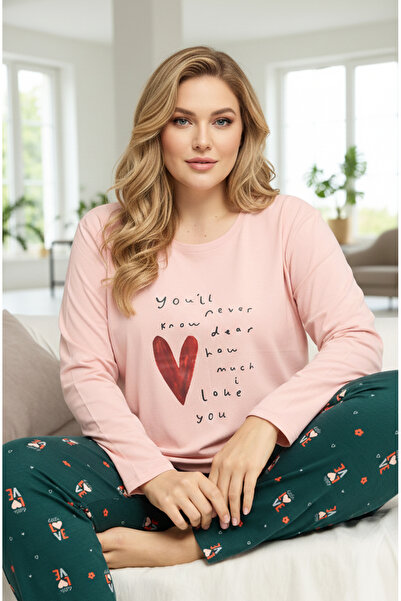 Siyah İnci بدلة بيجامة قطنية كبيرة الحجم منقوشة من السلمون25240823