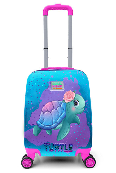 Coral High Kids Açık Pembe Mavi Kaplumbağa Desenli Çocuk Valizi 16724