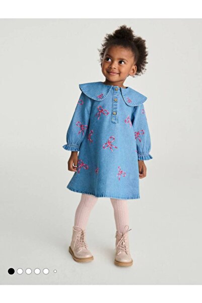 Alvadonna ROCHIE DENIM B guler tip Peter Pan SALAŞ CU BRODERIE FUNDĂ