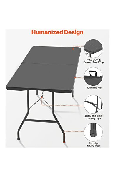 EGG طاولة نزهة بلاستيكية قابلة للطي 180×70×74 سم - خفيفة الوزن، محمولة، مثالي...