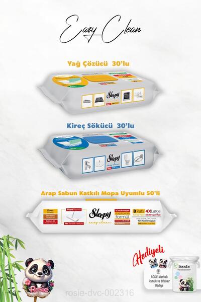 Sleepy 50'li Mopa Uyumlu Arap Sabun ıslak Havlu, Kireç ve Yağ Çözücü 30'lu, R...