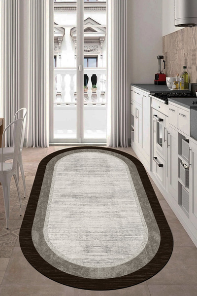 Thalia Home Kahverengi Çerçeveli Kaymaz Tabanlı Yıkanabilir Baskılı Mutfak Ha...