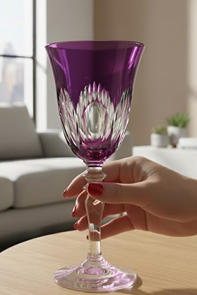 DECOSTYLE Patentli Tasarım Lismore Renkli Kadeh Bardak 270cc - Tekli Lüks Cam...