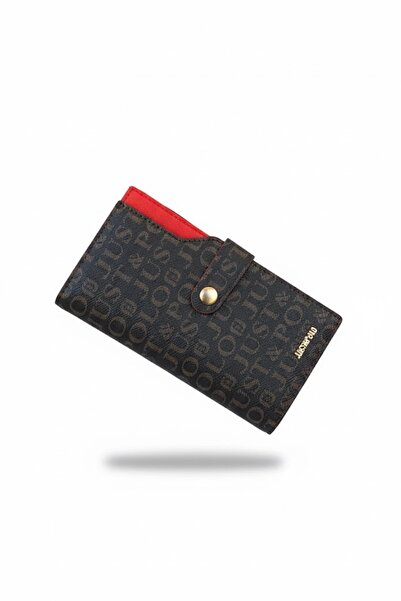 Just Polo محفظة نسائية بنية اللون بسعة 20 بطاقة منقوشة ومطبوعة بسحاب وسحاب لل...