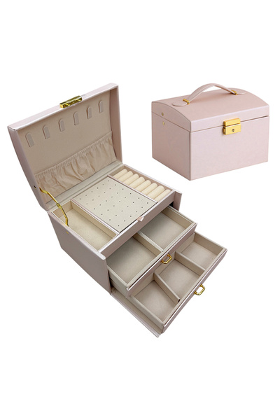 Choice صندوق مجوهرات وردي مكون من قطعة واحدة مزود بقفل ثلاثي الطبقات، مناسب ل...