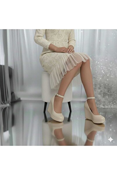 AYDOĞDU by ünal Pantofi de mireasă cu talpă cu pană bej - 4065