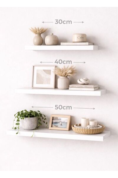 ÇağlaDesign Beyaz uçan duvar rafı 3'lü 30*40*50 cm