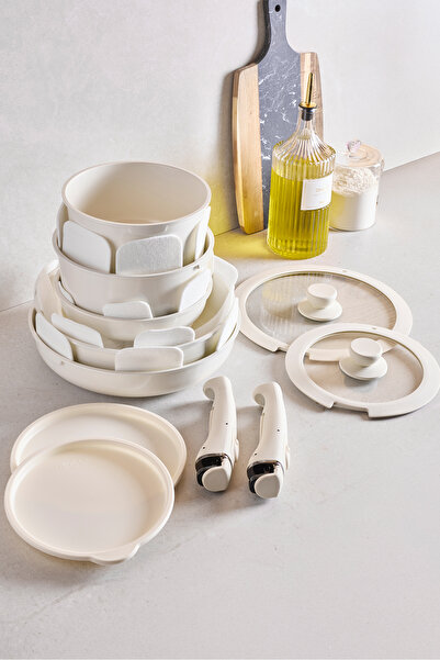 Perotti Beta 15 Piece Ceramic Cast Iron Cookware Set Beige 17649