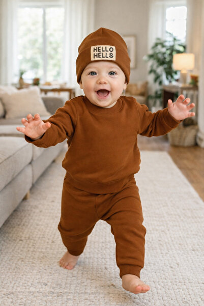 NOVERAM KİDS طقم رياضي للأطفال بثلاث خيوط 9-12-18-24 شهرًا |   سترة هيلو مطبو...