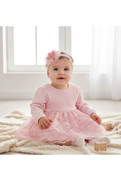 Stylish Cotton Girl Dress with Lace Detail