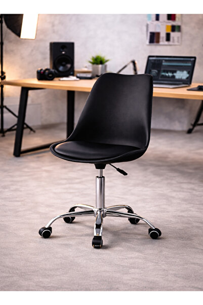 Taimi 1-Piece Adjustable Swivel 360° Armless Desk Chair w/ wheels, Black- 77-...
