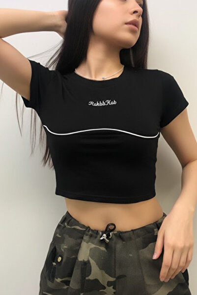 Karakedi Black Stripe Detail Rokbb Kob Y2K Short Sleeve Crop