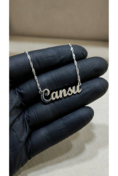 NİŞANTAŞI GÜMÜŞ Cansu İsimli Gümüş Kolye – Modern El Yazısı Tasarım