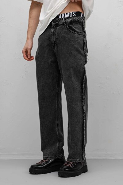 Vamos Yan Dikiş Detaylı Baggy Jean Gri