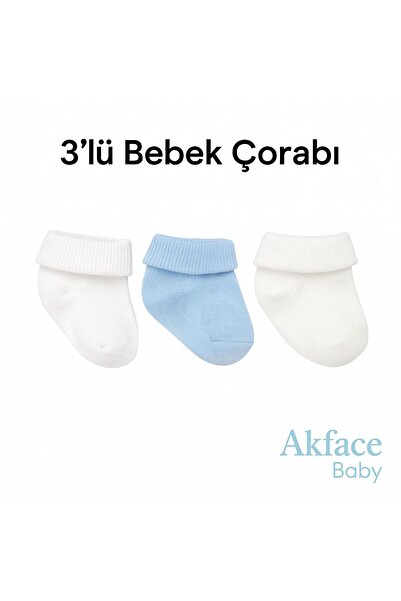 Akface Curled Plain Cotton 3-Piece Men's 0-6 Months Newborn Baby Socks