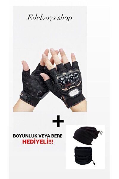 Edelvays Shop Motosiklet Bisiklet Yarım Kısa Kesik Parmaklı Parmaksiz Eldiven...