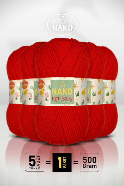 NAKO Elit Baby - 207 Flame Red - 5 Pack - 100Gr/250M - Baby Yarn - Anti Pilli...
