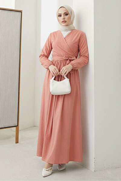 Bestenur Set de două piese cu fustă bluză cu șireturi 1465 - Somon