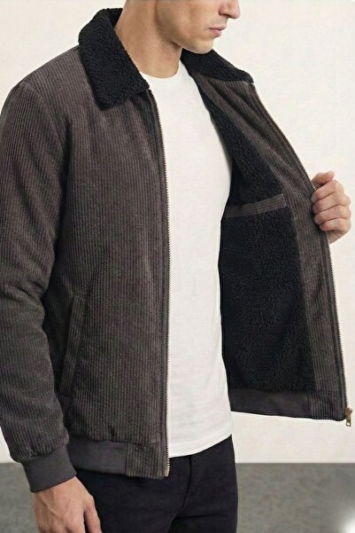 GENIUS STORE Men's Velvet Coat Plush Lined Shirt Collar Windproof Velvet Coat