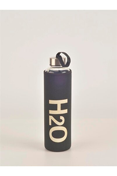 H2O Siyah Kılıflı Cam Matara Su Şişesi 600 ml