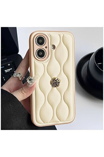 Zebana Apple iPhone 16 Uyumlu Kılıf Zebana Camellia Deri Kılıf Bej