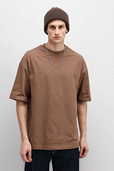 VAMOSCLO Basic Oversize Crew Neck T-Shirt Brown